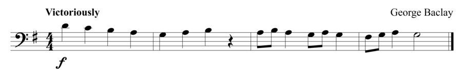 Grade 1 cello sight reading exercise, "Victorious Conqueror" by George B. on SightReadingMastery