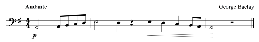 Grade 1 cello sight reading exercise, "A Loud End" by George B. on SightReadingMastery