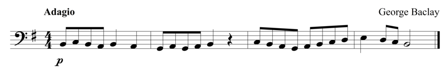 Grade 1 cello sight reading exercise, "Soft and Serene" by George B. on SightReadingMastery