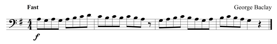 Grade 1 cello sight reading exercise, "In a Hurry" by George B. on SightReadingMastery