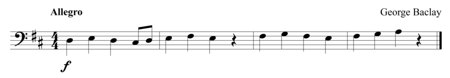 Grade 1 cello sight reading exercise, "Scherzando in D Major" by George B. on SightReadingMastery