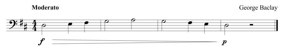 Grade 1 cello sight reading exercise, "Gradually Decreasing" by George B. on SightReadingMastery