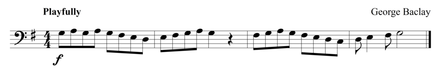 Grade 1 cello sight reading exercise, "Try to Amuse Me" by George B. on SightReadingMastery