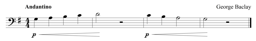 Grade 1 cello sight reading exercise, "I'm Practicing Crescendos" by George B. on SightReadingMastery