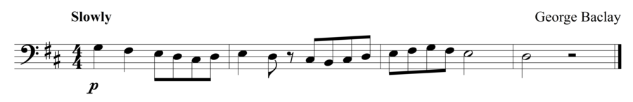 Grade 1 cello sight reading exercise, "Dramatically Signing Off" by George B. on SightReadingMastery