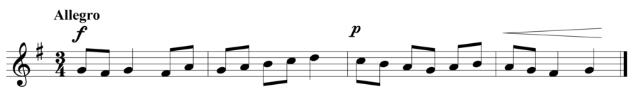 Grade 2 voice sight reading exercise, "Forte to Piano" by Steven K. on SightReadingMastery