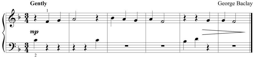 Grade 1 piano sight reading exercise, "Gently in F Major" by George B. on SightReadingMastery