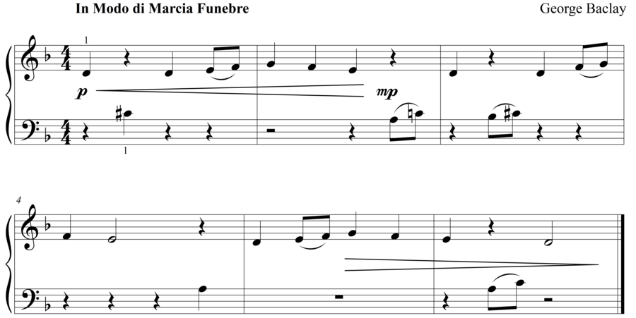 Grade 1 piano sight reading exercise, "In Modo di Marcia Funebre" by George B. on SightReadingMastery