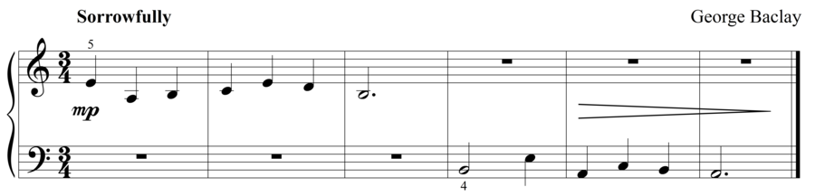 Grade 1 piano sight reading exercise, "Doloroso in A Minor" by George B. on SightReadingMastery