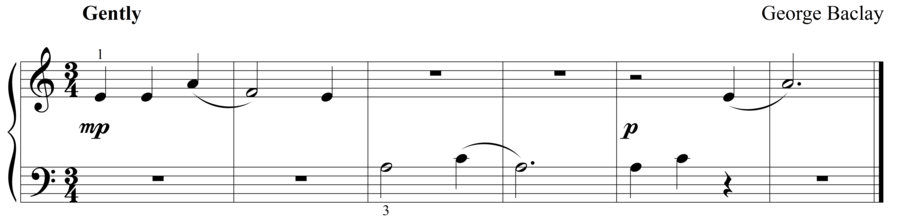 Grade 1 piano sight reading exercise, "Gently in A Minor" by George B. on SightReadingMastery