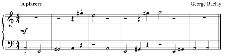 Grade 1 piano sight reading exercise, "A Piacere in A Minor" by George B. on SightReadingMastery