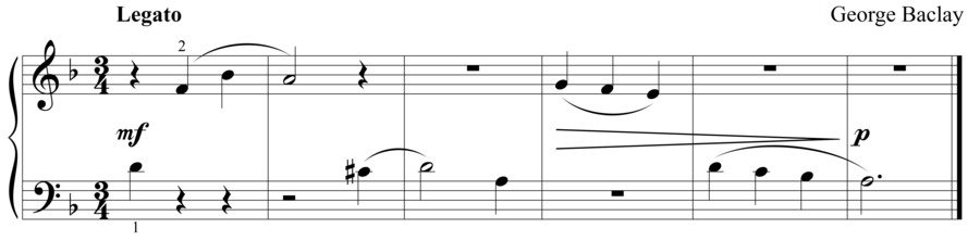Grade 1 piano sight reading exercise, "Legato in D Minor" by George B. on SightReadingMastery