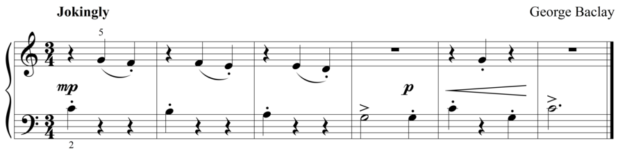 Grade 1 piano sight reading exercise, "Jokingly in C Major" by George B. on SightReadingMastery