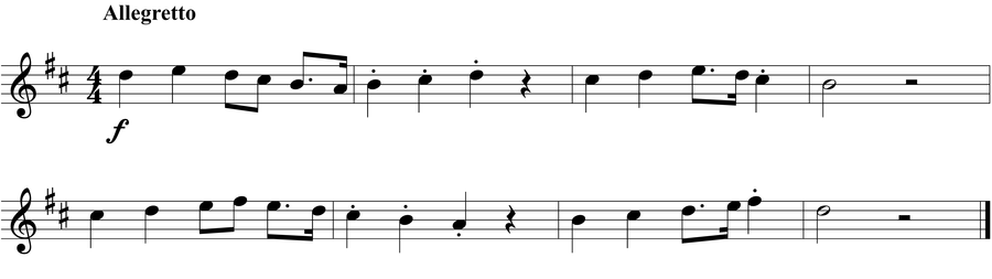 Grade 3 guitar sight reading exercise, "Allegretto in D Major" by Jonathan D. on SightReadingMastery