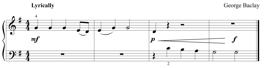 Grade 1 piano sight reading exercise, "Lyrically in G Major" by George B. on SightReadingMastery