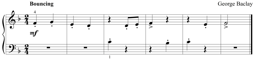 Grade 1 piano sight reading exercise, "Bouncing in F Major" by George B. on SightReadingMastery