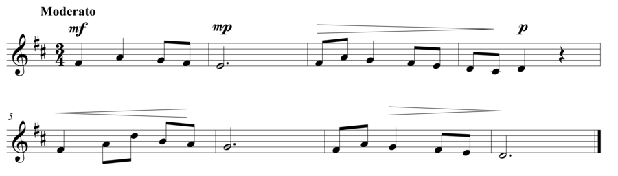 Grade 3 voice sight reading exercise, "Moderato in D Major" by Steven K. on SightReadingMastery