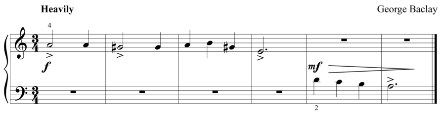 Grade 1 piano sight reading exercise, "Heavily in A Minor" by George B. on SightReadingMastery