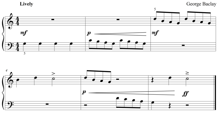 Grade 1 piano sight reading exercise, "Lively in C Major" by George B. on SightReadingMastery