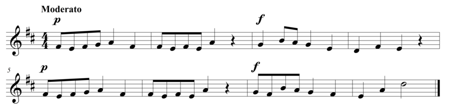 Grade 3 voice sight reading exercise, "Subito Forte" by Steven K. on SightReadingMastery