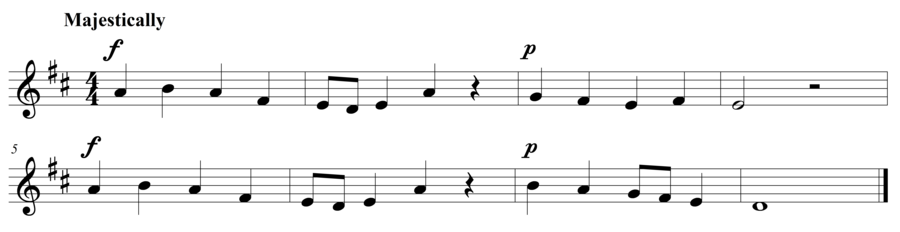 Grade 3 voice sight reading exercise, "Majestic Forte and Piano" by Steven K. on SightReadingMastery