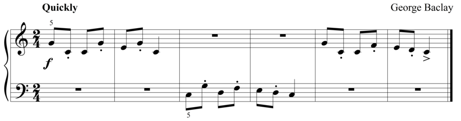 Grade 1 piano sight reading exercise, "Quickly in C Major" by George B. on SightReadingMastery