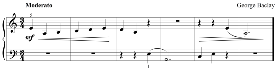 Grade 1 piano sight reading exercise, "Moderato in A Minor" by George B. on SightReadingMastery