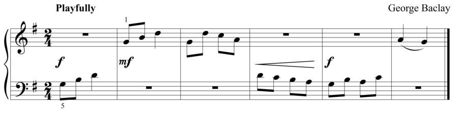 Grade 1 piano sight reading exercise, "Playfully in G Major" by George B. on SightReadingMastery