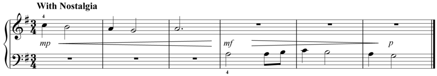 Grade 1 piano sight reading exercise, "With Nostalgia in G Major" by Evan M. on SightReadingMastery