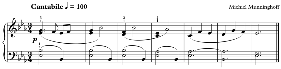 Grade 3 piano sight reading exercise, "Cantabile in Eb Major" by Michiel M. on SightReadingMastery