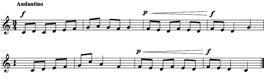 Grade 3 voice sight reading exercise, "Andantino in C Major" by Jonathan D. on SightReadingMastery
