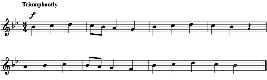 Grade 3 voice sight reading exercise, "Trionfante in Bb Major" by Jonathan D. on SightReadingMastery