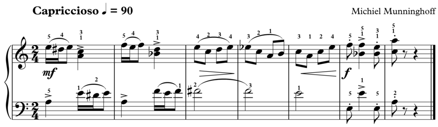 Grade 3 piano sight reading exercise, "Capriccioso in A Minor" by Michiel M. on SightReadingMastery