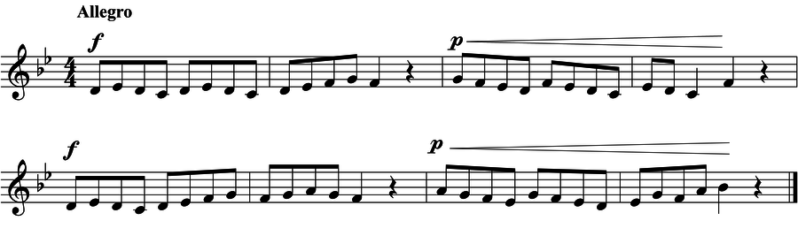 Grade 3 voice sight reading exercise, "Agitato" by Jonathan D. on SightReadingMastery