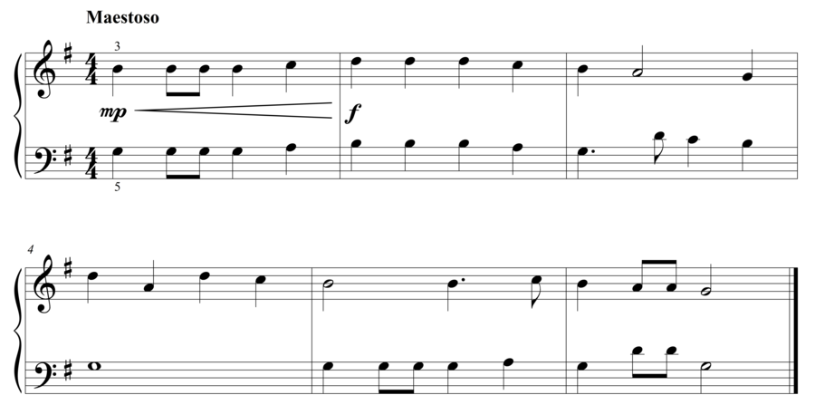 Grade 2 piano sight reading exercise, "Maestoso in G Major" by Steven K. on SightReadingMastery