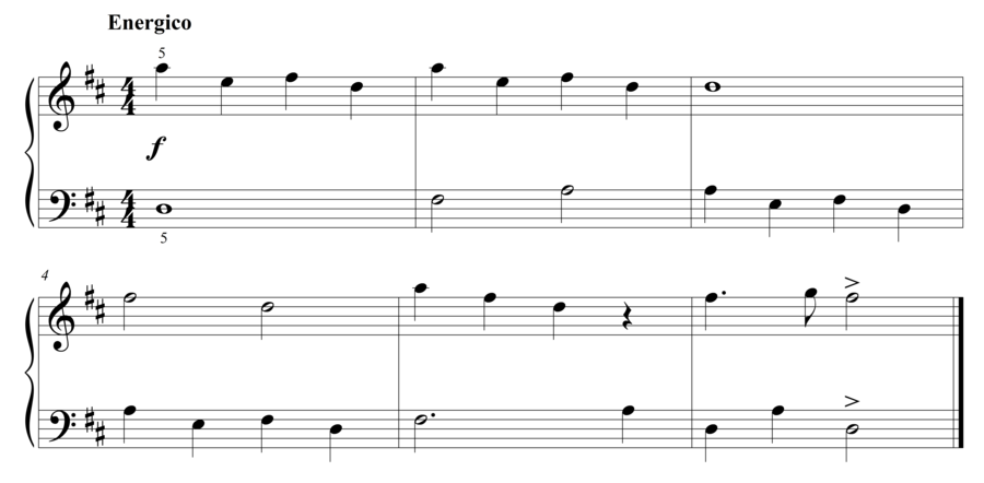 Grade 2 piano sight reading exercise, "Energico in D Major" by Steven K. on SightReadingMastery