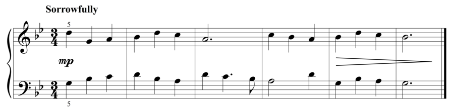 Grade 2 piano sight reading exercise, "Doloroso in G Minor" by Steven K. on SightReadingMastery