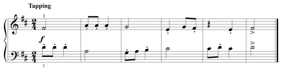 Grade 2 piano sight reading exercise, "Tapping in D Major" by Steven K. on SightReadingMastery