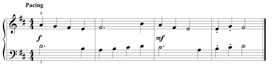 Grade 2 piano sight reading exercise, "Pacing in D Major" by Steven K. on SightReadingMastery