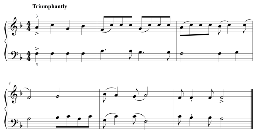 Grade 2 piano sight reading exercise, "Triumphantly in F Major" by Steven K. on SightReadingMastery