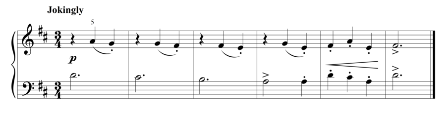 Grade 2 piano sight reading exercise, "Jokingly in D Major" by Steven K. on SightReadingMastery