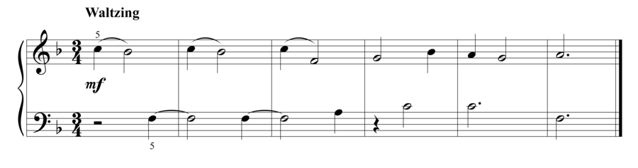 Grade 2 piano sight reading exercise, "Waltzing in F Major" by Steven K. on SightReadingMastery