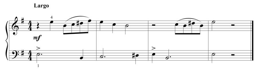 Grade 2 piano sight reading exercise, "Largo in E Minor" by Steven K. on SightReadingMastery