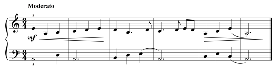 Grade 2 piano sight reading exercise, "Moderato in A Minor" by Steven K. on SightReadingMastery