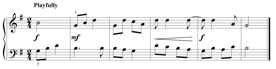 Grade 2 piano sight reading exercise, "Playfully in G Major" by Steven K. on SightReadingMastery