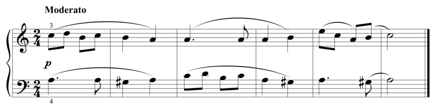 Grade 2 piano sight reading exercise, "Soft and Connected" by Steven K. on SightReadingMastery