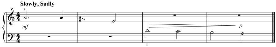 Grade 1 piano sight reading exercise, "Slowly, Sadly in A Minor" by Evan M. on SightReadingMastery