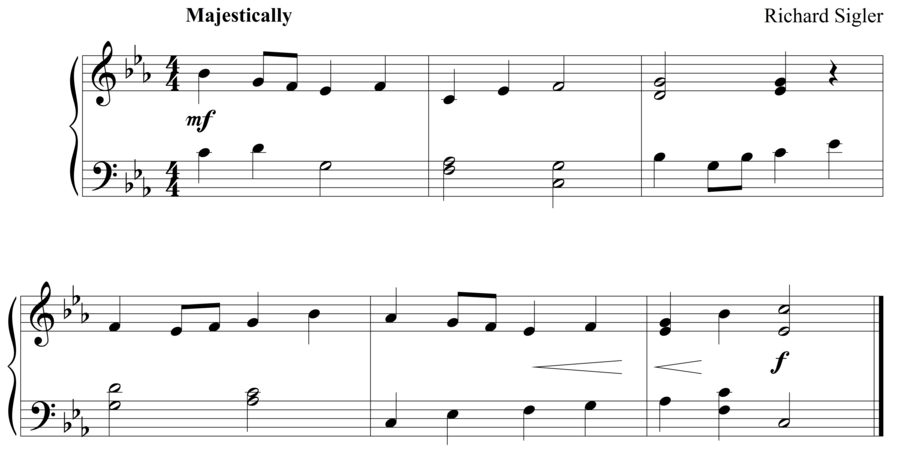 Grade 3 piano sight reading exercise, "Majestically in C Minor" by Richard S. on SightReadingMastery