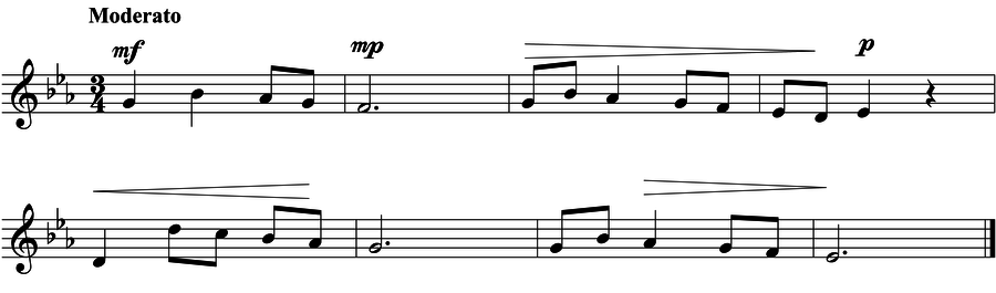 Grade 4 voice sight reading exercise, "Moderato in Eb Major" by Jonathan D. on SightReadingMastery