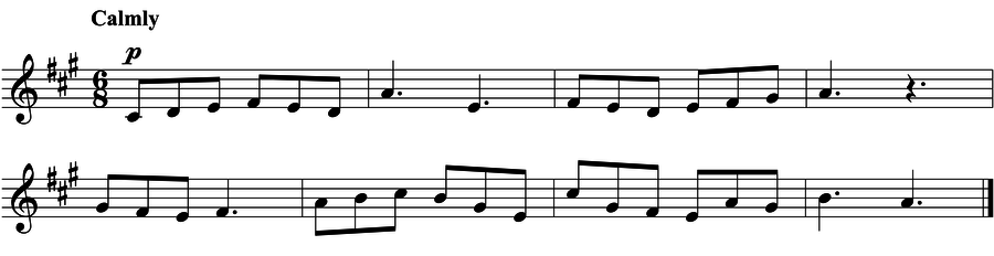 Grade 4 voice sight reading exercise, "Tranquillamente in A Major" by Jonathan D. on SightReadingMastery